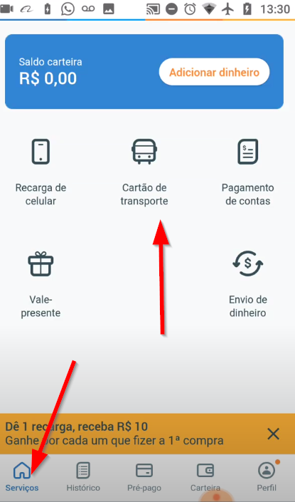 recarga de transporte