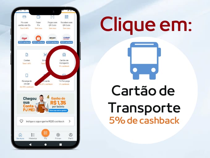 Clique em Cartão Transporte